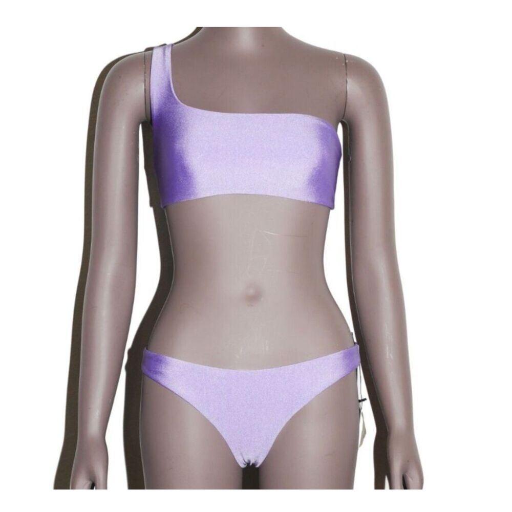 NWT Jade Swim Lavender Shimmer One Shoulder Bikini Set Cheeky Bottom Size S